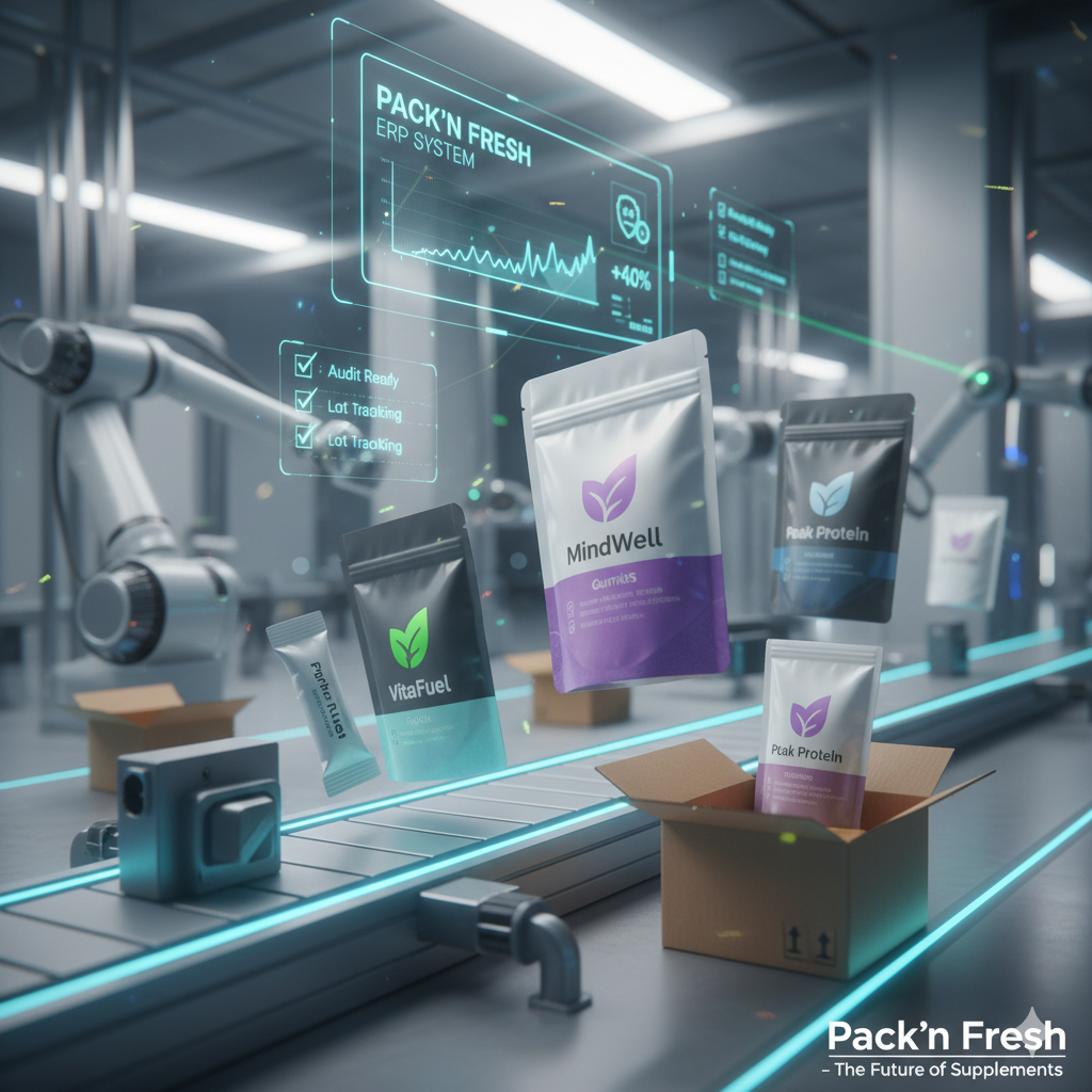 A collection of supplements in modern custom pouch packaging