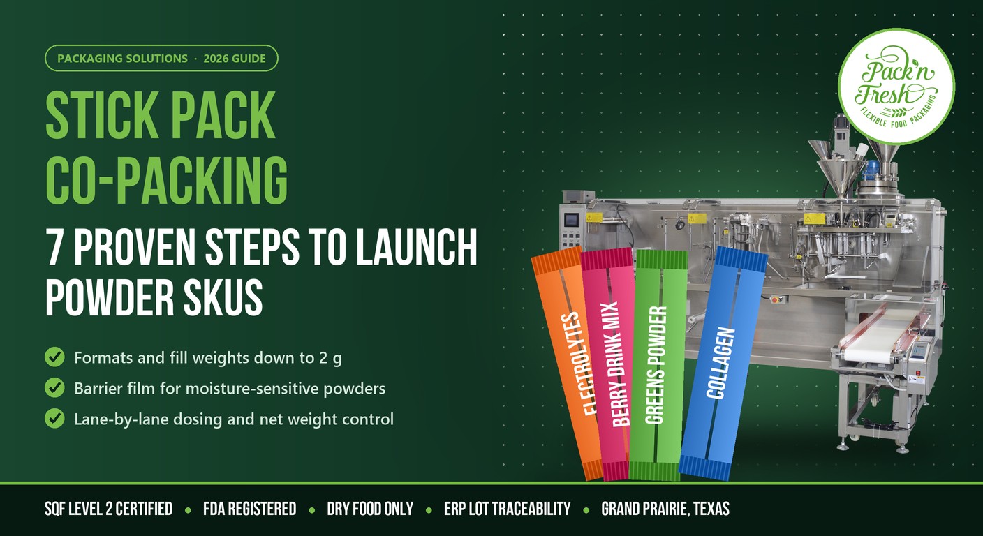 stick pack co-packing single-serve powder drink mix and electrolyte stick packs